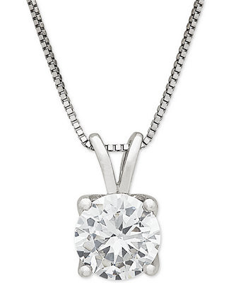 IGI Certified Lab Grown Diamond Solitaire 18" Pendant Necklace (1 ct. t.w.) in 14k White Gold or ... | Macy's