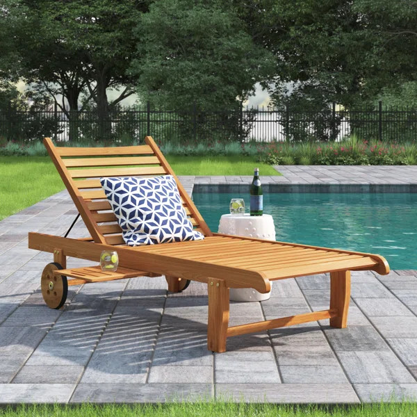 Elioenai 75'' Long Reclining Teak Single Chaise | Wayfair North America