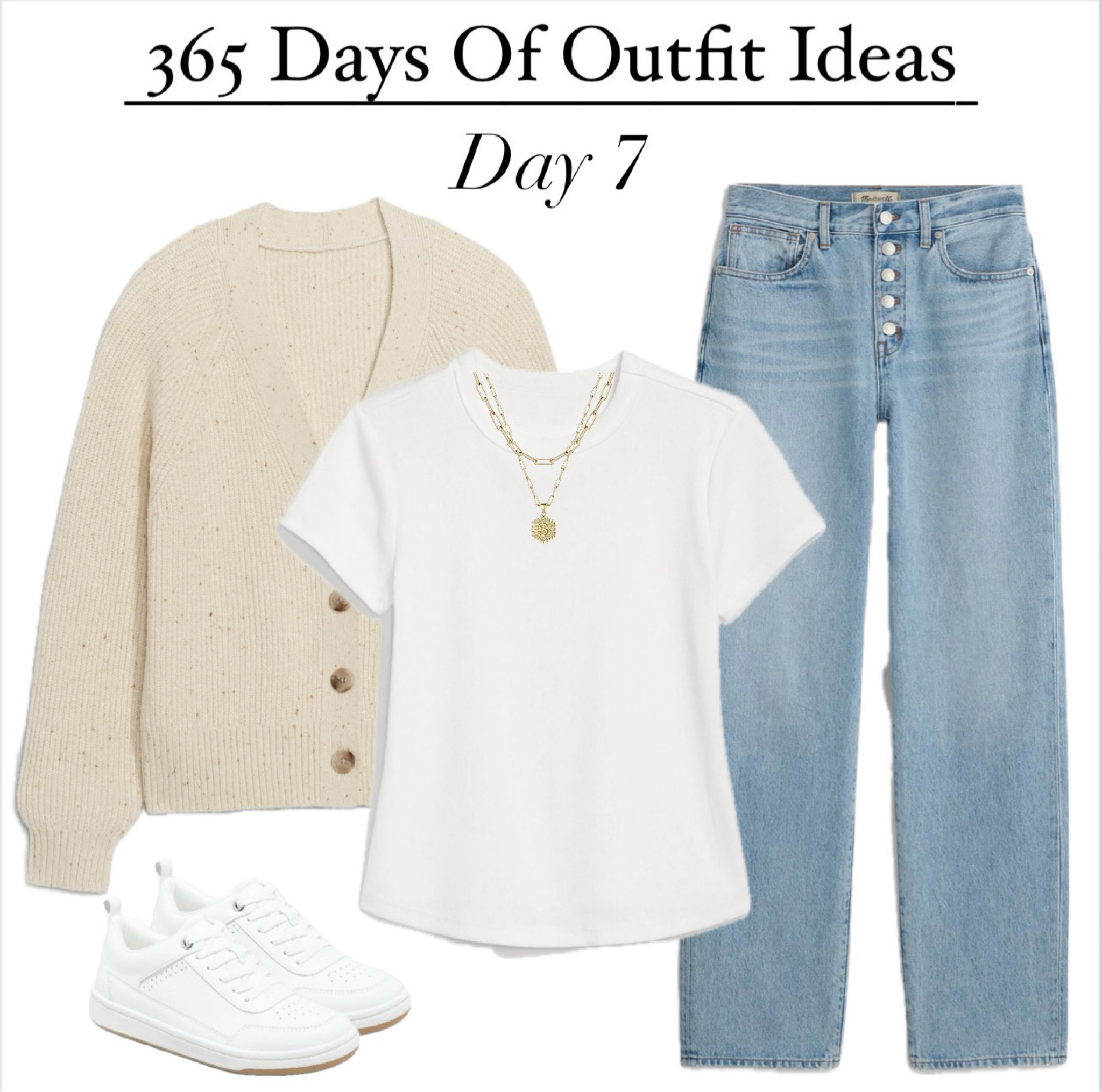 365 days of outfits 
•cardigan & ribbed tee #oldnavy
•jeans #madewell
•white tennis shoes (old) #target
#casualoutfit #casualstyle #minimalistoutfit #springoutfit 

#LTKFindsUnder50 #LTKSaleAlert #LTKStyleTip