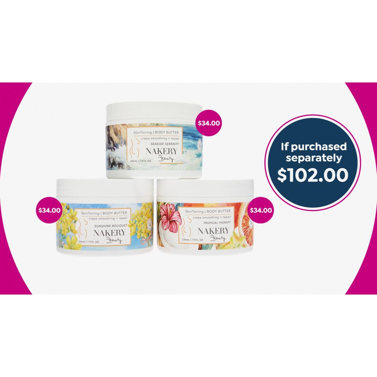 Nakery Beauty Smooth & Reset 3-piece Body Butter Collection | HSN