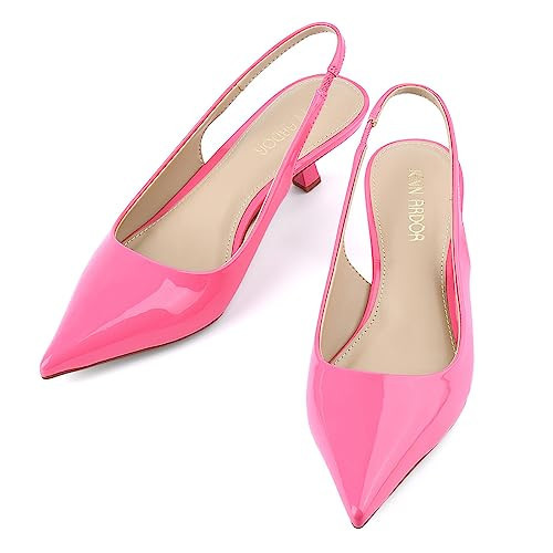 JENN ARDOR Pink Kitten Heels for Women Pinted Toe Kitten Slingback Dressy Low Heeled Sandals Fashion Casual Dress Shoes Size 7.5 | Amazon (US)