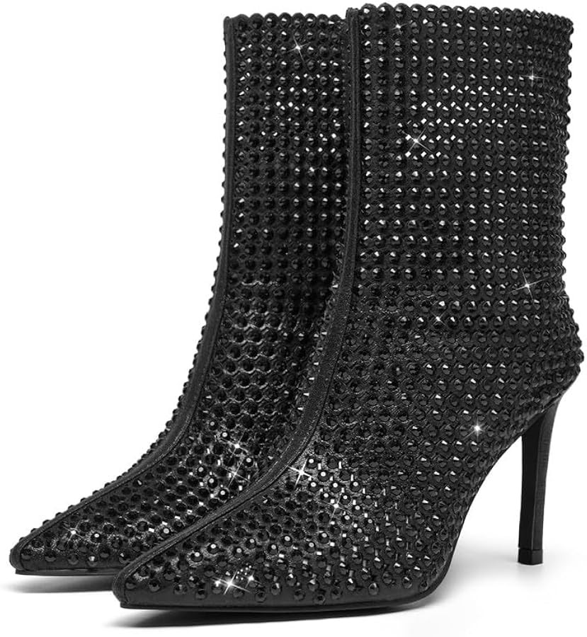 GOSERCE Rhinestone Boots for Women Ankle High Stiletto Heel Hollow Out Breathable Pointed Toe Sex... | Amazon (US)