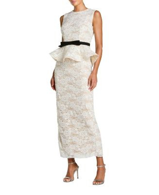 Mac Duggal Lace Sleeveless Peplum Top Column Gown with Bow | Bloomingdale's NEW & NOW Women's New... | Bloomingdale's (AU)