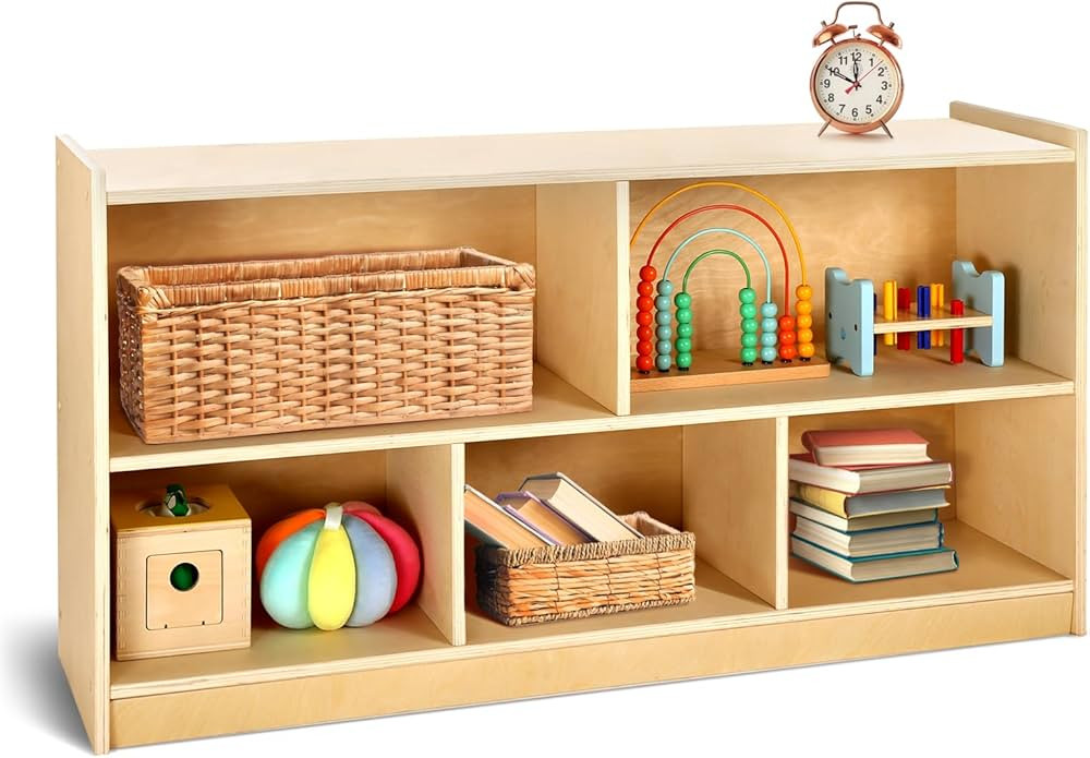 Wooden Storage Cabinet, 5-Section Montessori Bookshelf, Kids Toy Storage Organizer Book Shelf for... | Amazon (US)