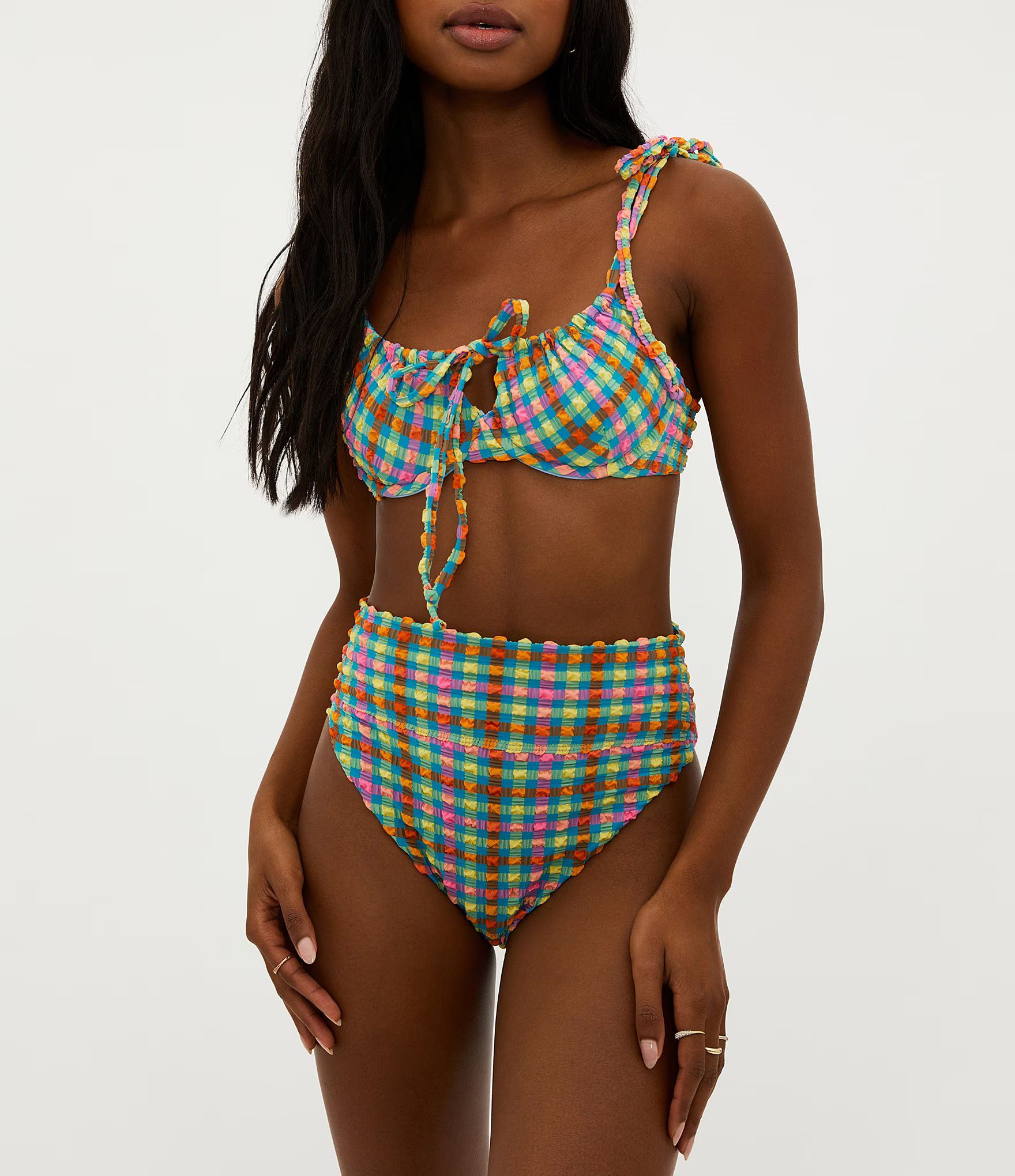 Beach Riot Caitlin Gingham Crinkle Tie Shoulder Swim Top & Highway High Waist Swim Bottom | Dilla... | Dillard's