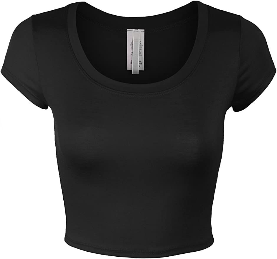 BOHENY Womens Short Sleeve Crop Top Solid Round Neck T Shirt | Amazon (US)