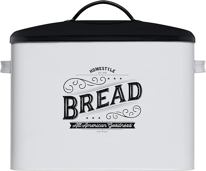 Extra Large White Bread Box with Black Lid - Bread Boxes for Kitchen Counter - Holds 2+ Loaves fo... | Amazon (US)