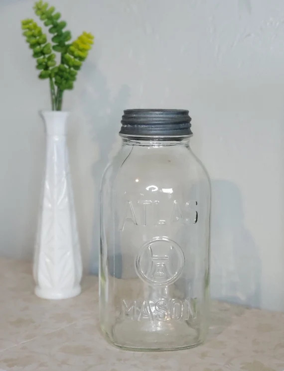 Vintage Half Gallon Atlas Mason Jar With Original Zinc Lid H | Etsy | Etsy (US)