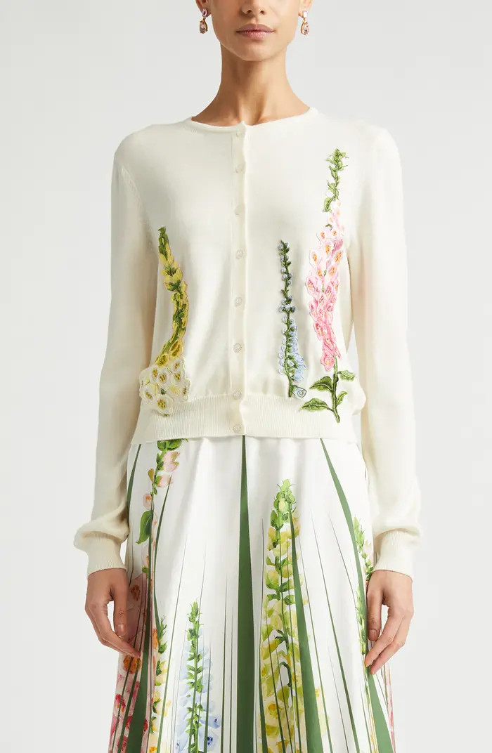 Foxglove Embroidered Virgin Wool Cardigan | Nordstrom