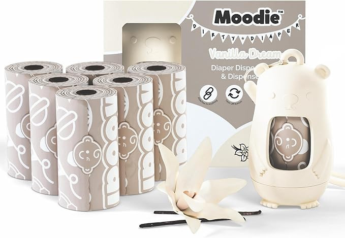 Moodie Disposable Diaper Bags Dispenser COMBO PACK | 105 VANILLA SCENTED Baby Poop Bags TOTAL | D... | Amazon (US)