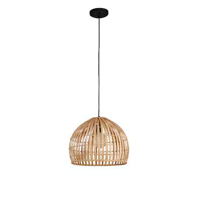 allen + roth Vale Matte Black Canopy with Light Natural Bamboo Shade Traditional Bell Pendant Lig... | Lowe's