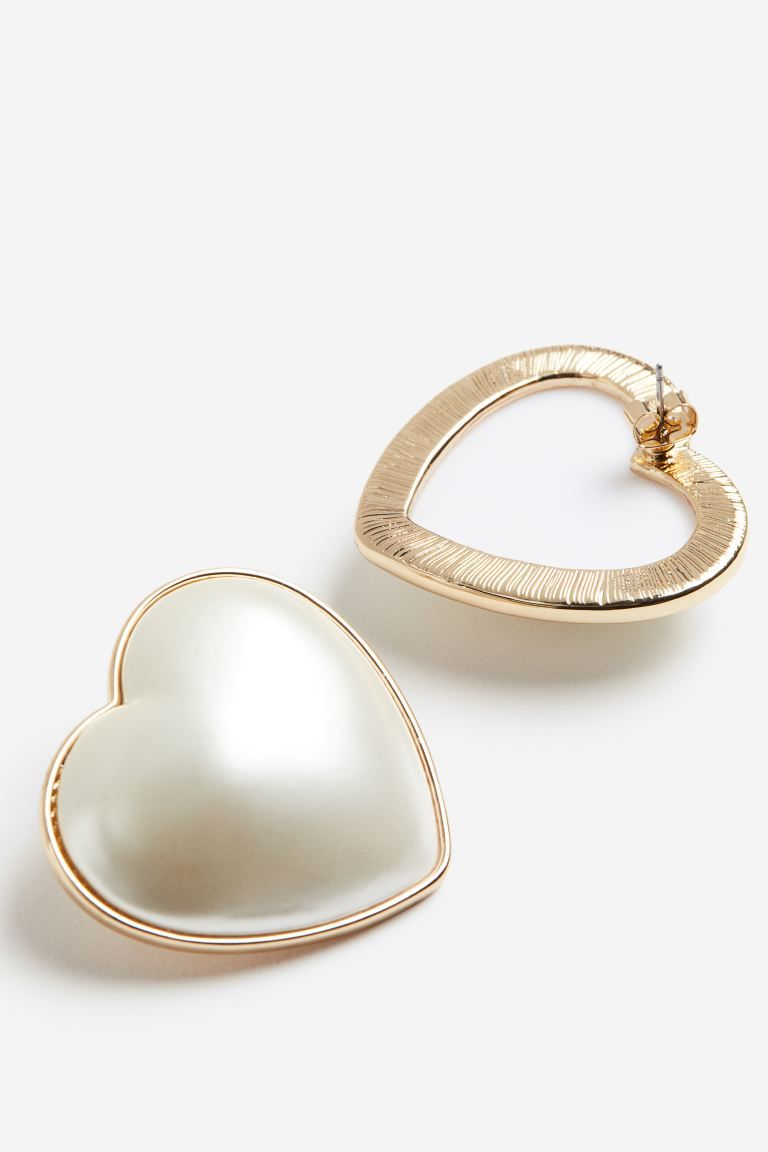 Heart-shaped Earrings - Gold-colored/white - Ladies | H&M US | H&M (US + CA)