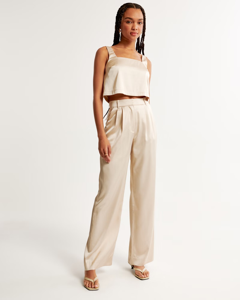 Women's A&F Sloane Tailored Satin Pant | Women's Bottoms | Abercrombie.com | Abercrombie & Fitch (US)