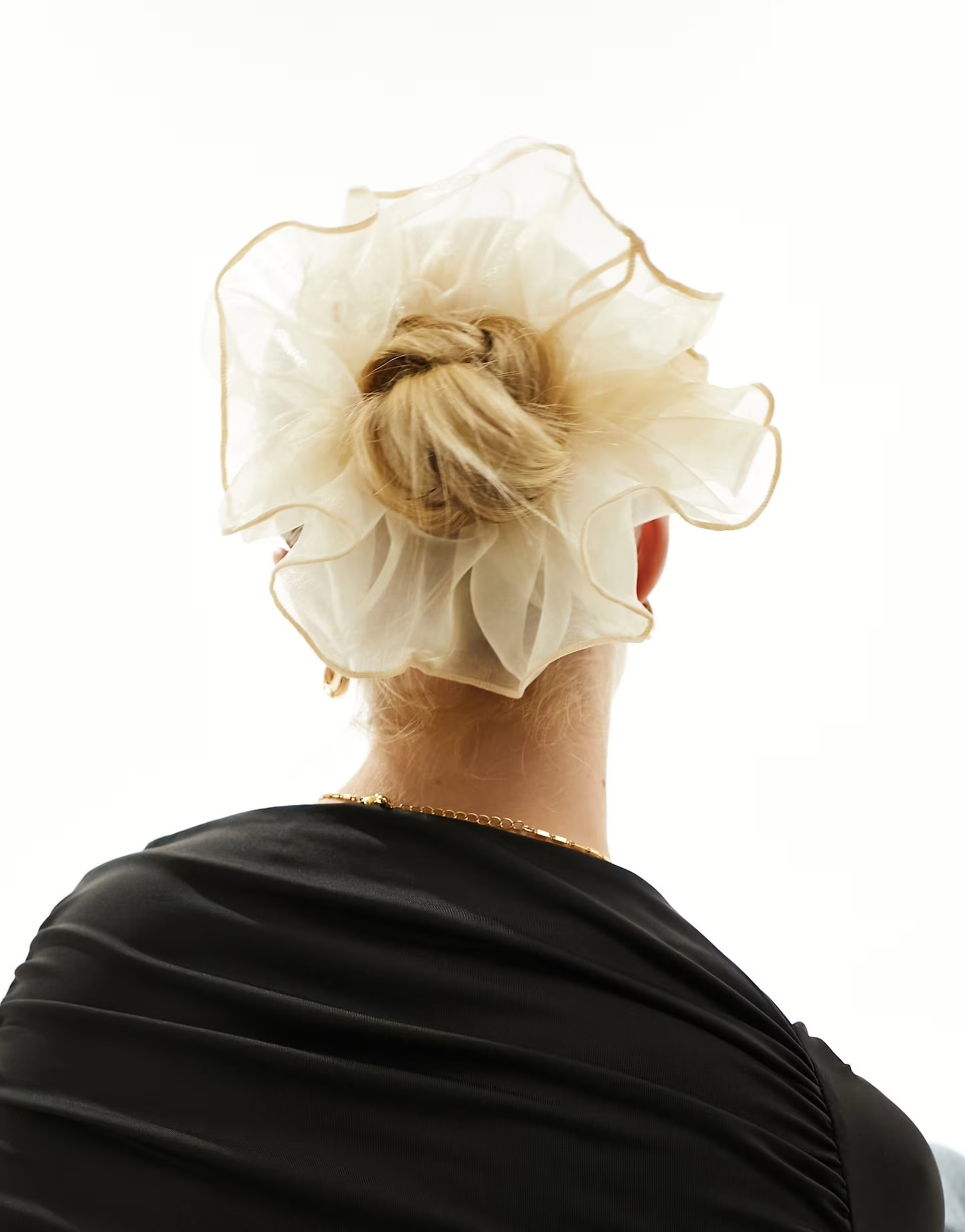 ASOS DESIGN oversized scrunchie with frill organza detail in cream | ASOS | ASOS (Global)