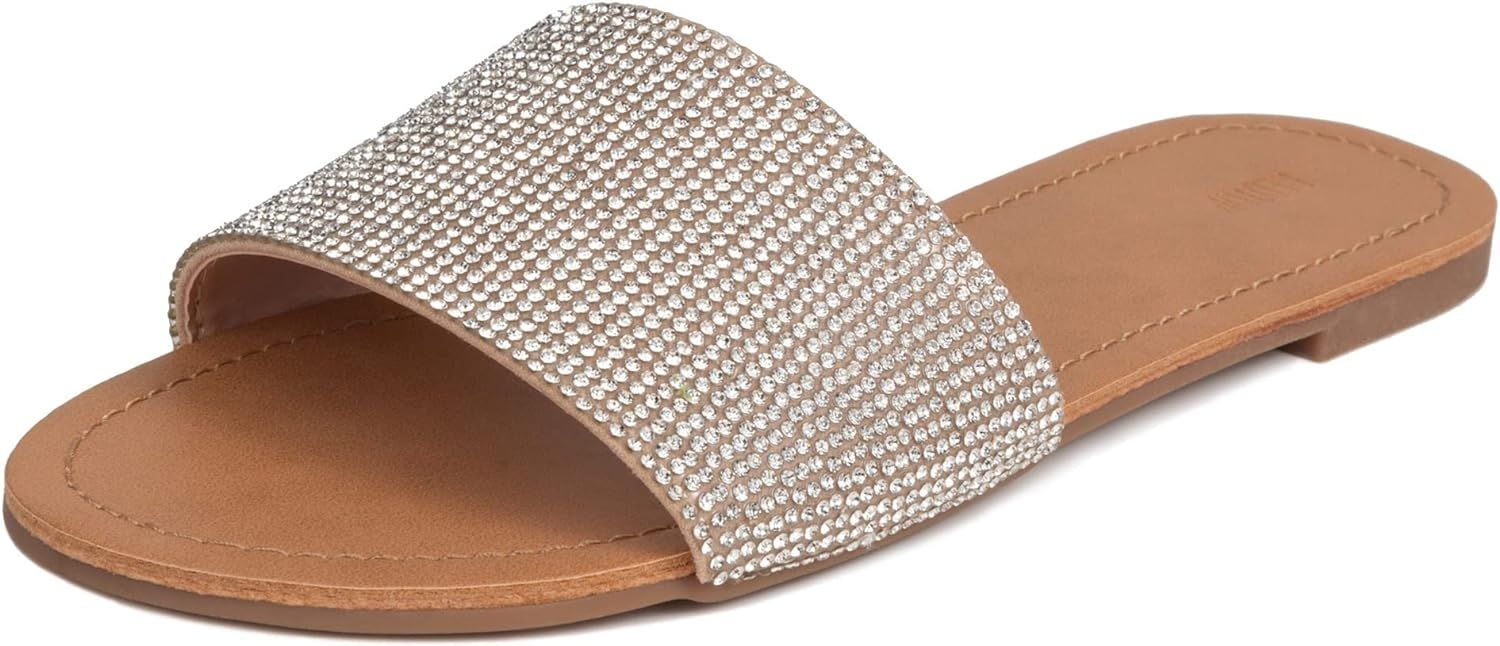 REDTOP Women's Slip on Sandals Slide Glitter Bling Casual Sandal Flat Open Toe Sparkle Slides | Amazon (US)