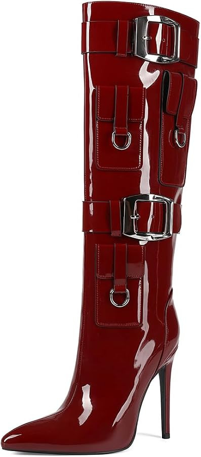 Rhinestone Knee High Boots for Woman Pointed Toe Long Boots Stiletto Heel Tall Boots Modern Metal... | Amazon (US)