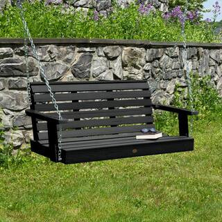 Highwood Weatherly 48 in. 2-Person Black Recycled Plastic Porch Swing AD-PORW2-BKE - The Home Dep... | The Home Depot