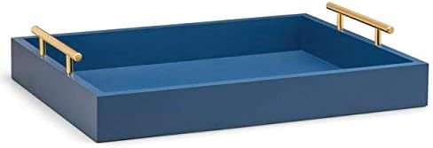 Esther Decorative Coffee Table Tray – Navy Blue Wood Serving Tray for Ottoman, Polished Gold/Si... | Amazon (US)