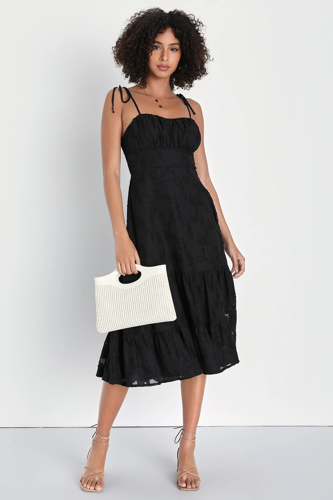 Sweet Sentiments Black Jacquard Tiered Midi Dress | Lulus (US)