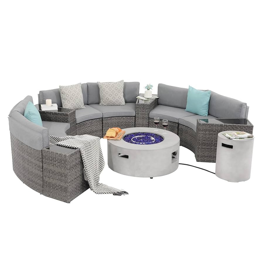 SUNSITT 12 Piece Patio Furniture Set with Propane Fire Pit Half-Moon Patio Set Outdoor Round Sect... | Amazon (US)