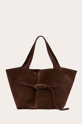 Belted Tote Dark Brown Suede | LITTLE LIFFNER