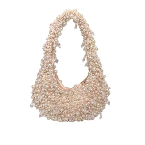 Beaded Pearl Shoulder Bags for Women White Purse Summer Beaded Bag Handmade Hobo Handbag Evening Purse | Amazon (US)