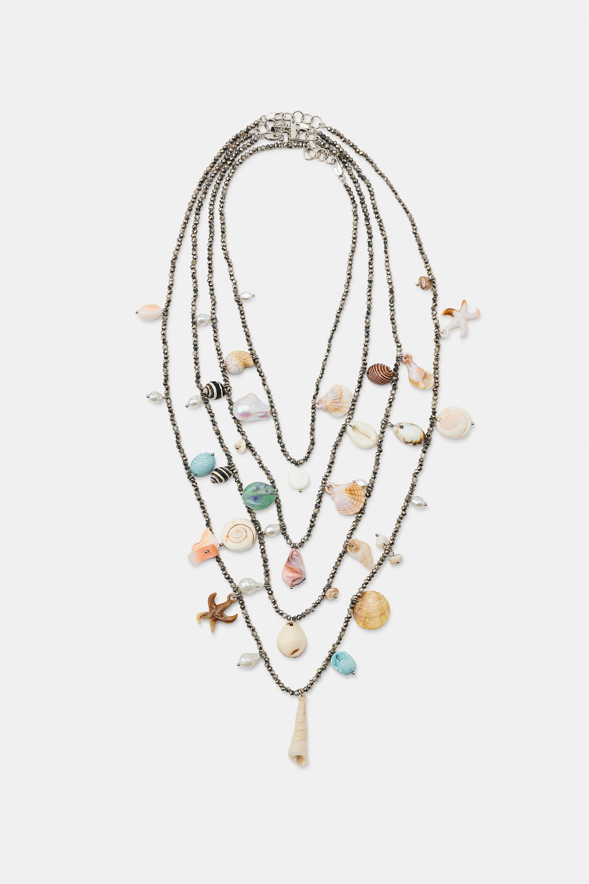 PACK OF 4 BEADED SHELL NECKLACES | Zara UK