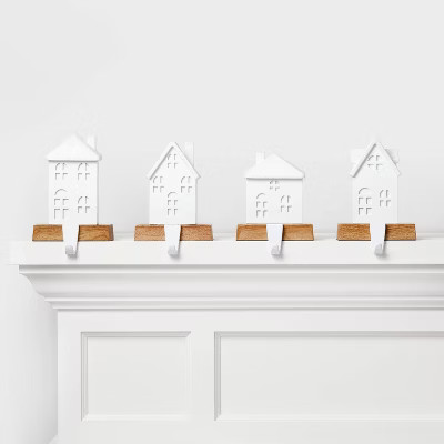 4ct Resin House with Faux Wood Base Christmas Stocking Holder White - Wondershop™ | Target