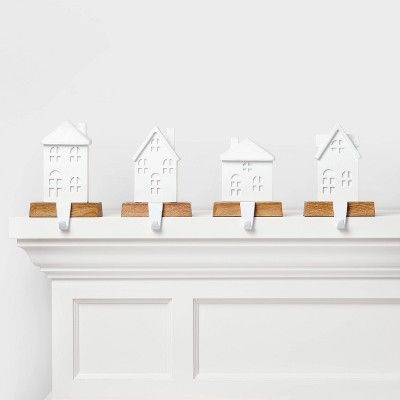 4ct Resin House with Faux Wood Base Christmas Stocking Holder White - Wondershop™ | Target