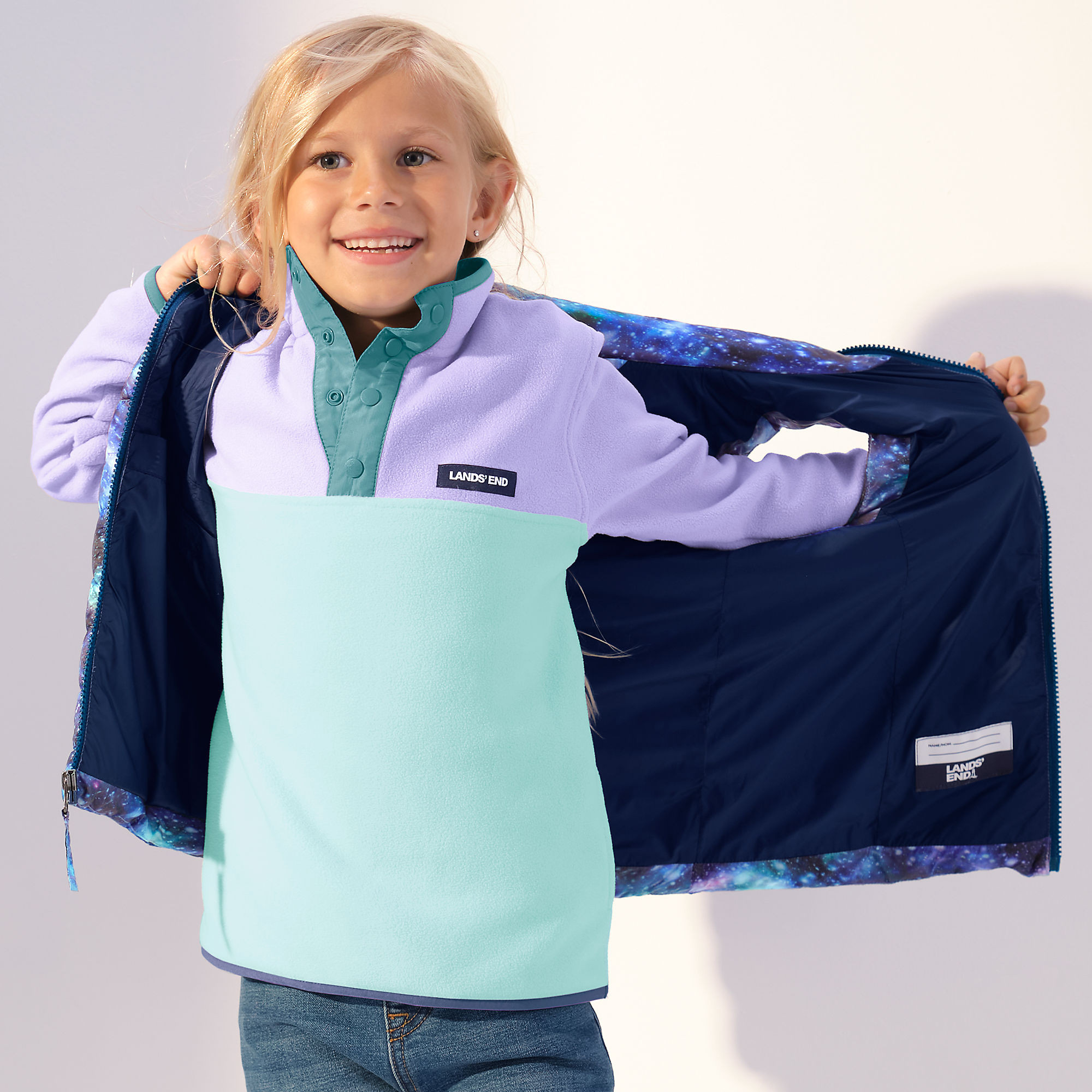 Kids Heritage Fleece Snap Neck Pullover Top | Lands' End (US)