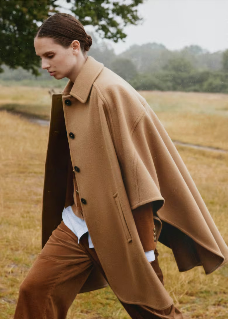 Wool-Blend Engineered Seam Cape Coat | ME+EM US