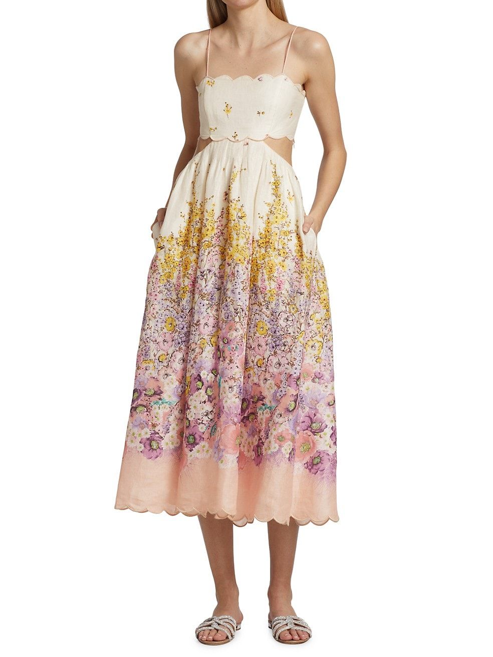 Juda Scalloped Linen Cut-Out Midi-Dress | Saks Fifth Avenue