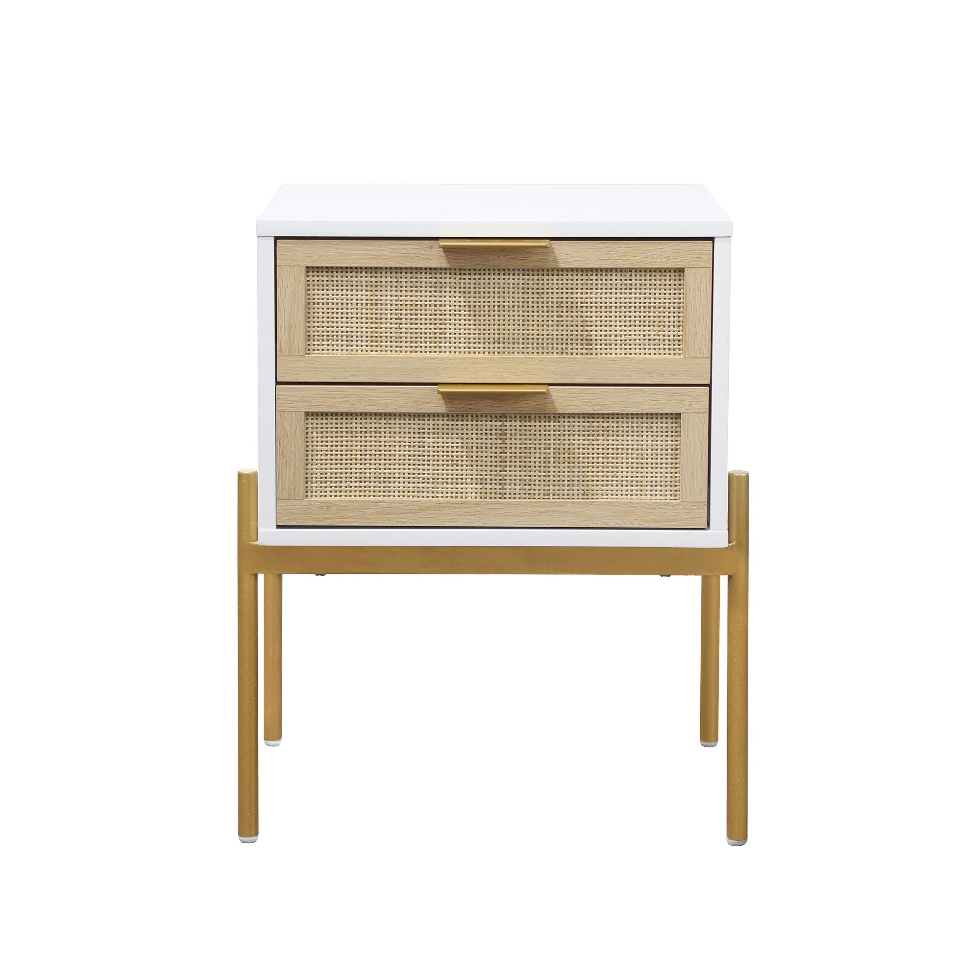 Nathan James Andrew Black & Rattan End or Side Table with Storage Doors & Gold Accents for Bedroo... | Nathan James