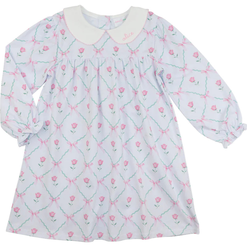 Pink And Green Knit Rosebud Bow Dress | Cecil and Lou