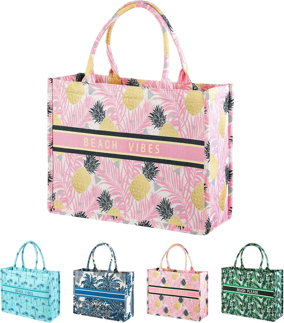 Genovega Beach Tote Bags Luxury Lining with Zipper, Summer Travel Necessities for Vacation | Amazon (US)