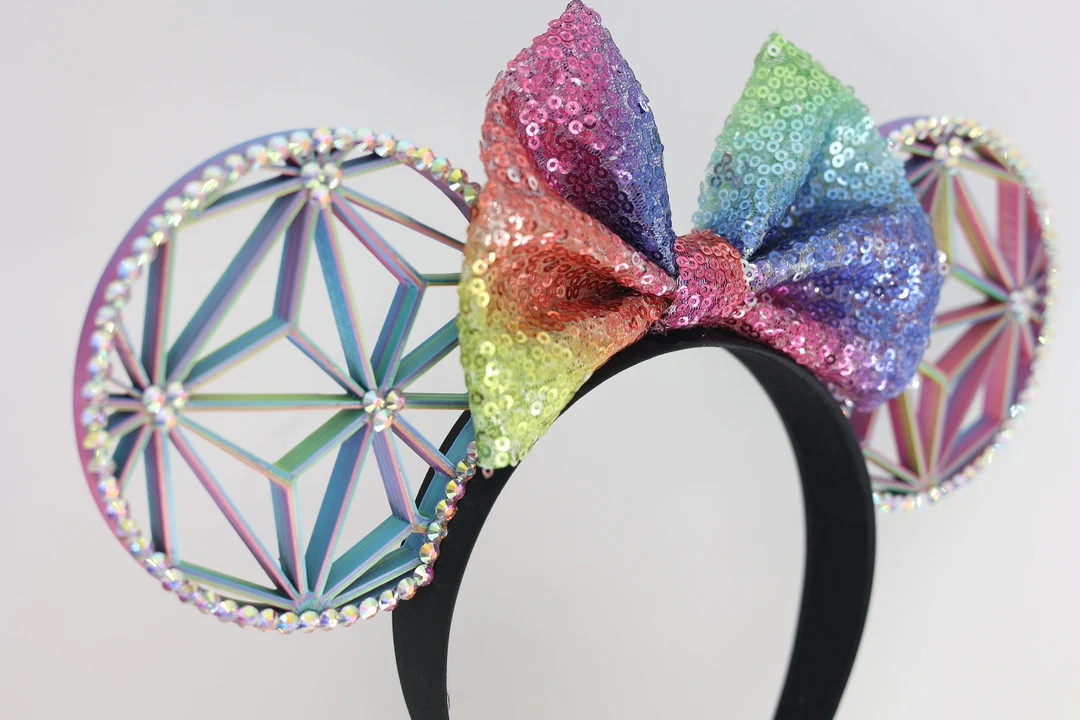 3D Multicolored Epcot Spaceship Earth Inspired Mouse Ears - Etsy | Etsy (US)