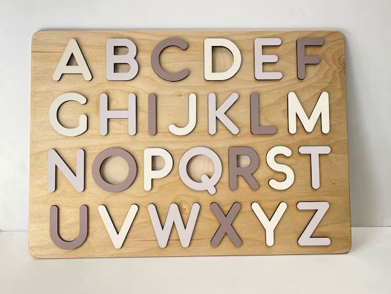 Boho Wooden Alphabet Puzzle - Letter ABC Puzzle - Montessori Toys for Toddlers - Wooden alphabet ... | Etsy (US)