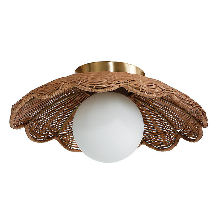Charleston Scalloped Ceiling Mount with Handwoven Rattan Shade & Antique Brass Canopy | Ballard Designs, Inc.