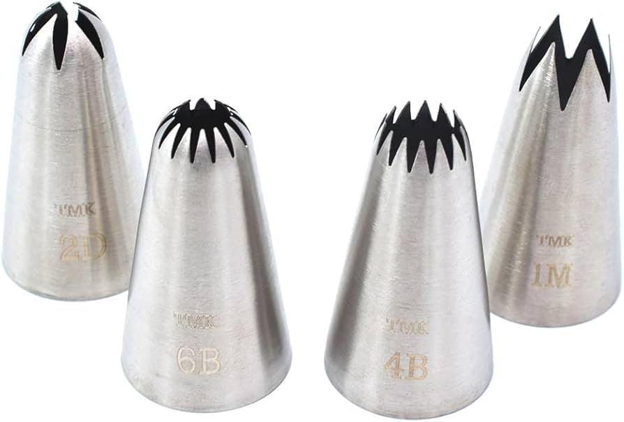 4 Pack Stainless Steel Seamless Piping Icing Tips 1M 2D 4B 6B, Large Piping Nozzle, Cake Decorati... | Amazon (US)