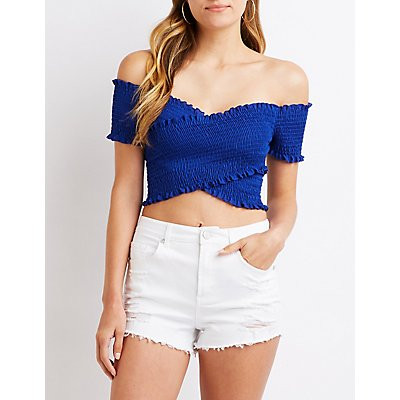 Smocked Off The Shoulder Crop Top | Charlotte Russe