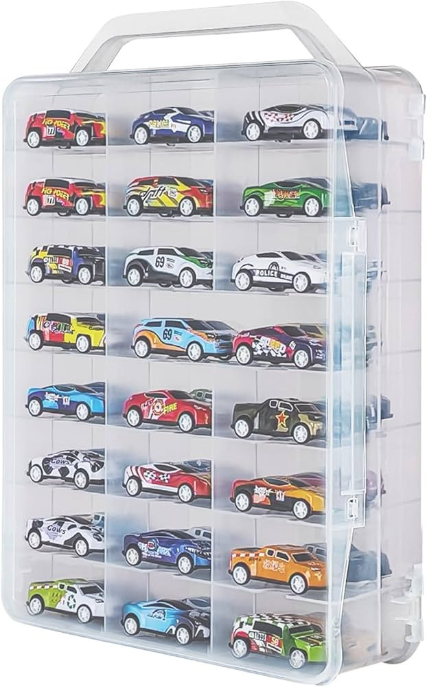 Portable Transparent Double Sided Storage Case - 48 Compartments for Toy Cars, Matchbox Cars, 1:6... | Amazon (US)