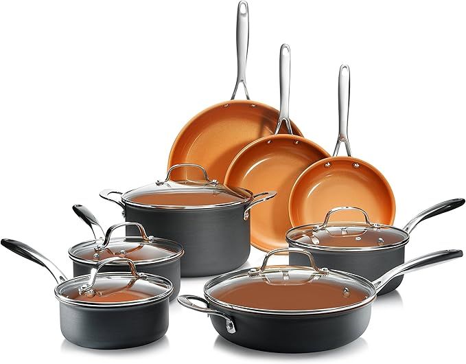 Gotham Steel Hard Anodized Pots and Pans 13 Piece Premium Cookware Set with Ultimate Nonstick Cer... | Amazon (US)