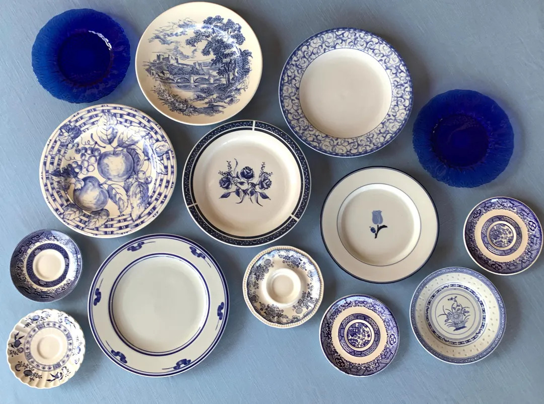 Mismatched Gallery Wall Collection Plates Vintage Collage Display Blue Transferware #1607 | Etsy (US)