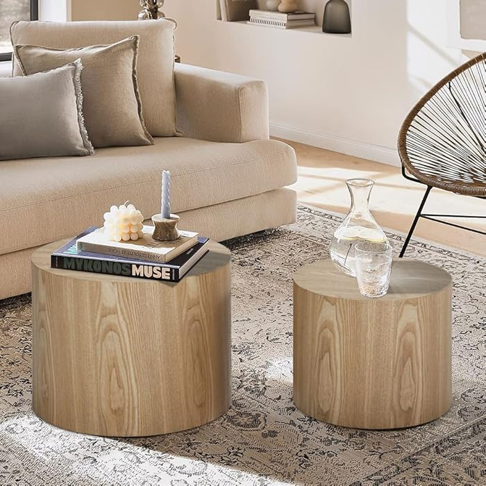 kevinplus Wood Side Table Round Small Coffee Tables Nesting End Table Set of 2 for Living Room Be... | Amazon (US)