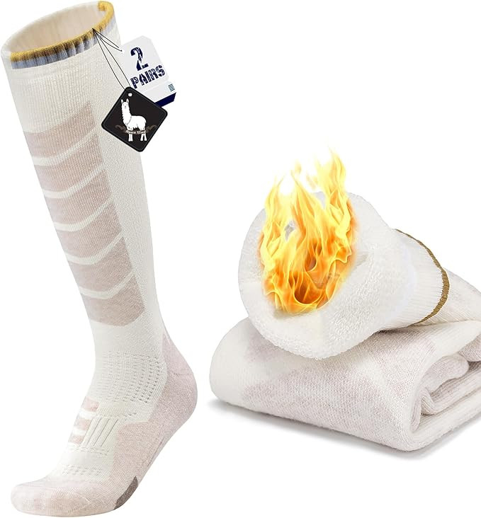 Alpaca Wool Ski Socks 2Pair Knee High Thermal Warm Winter Thick Cushion Compression Snow Snowboar... | Amazon (US)
