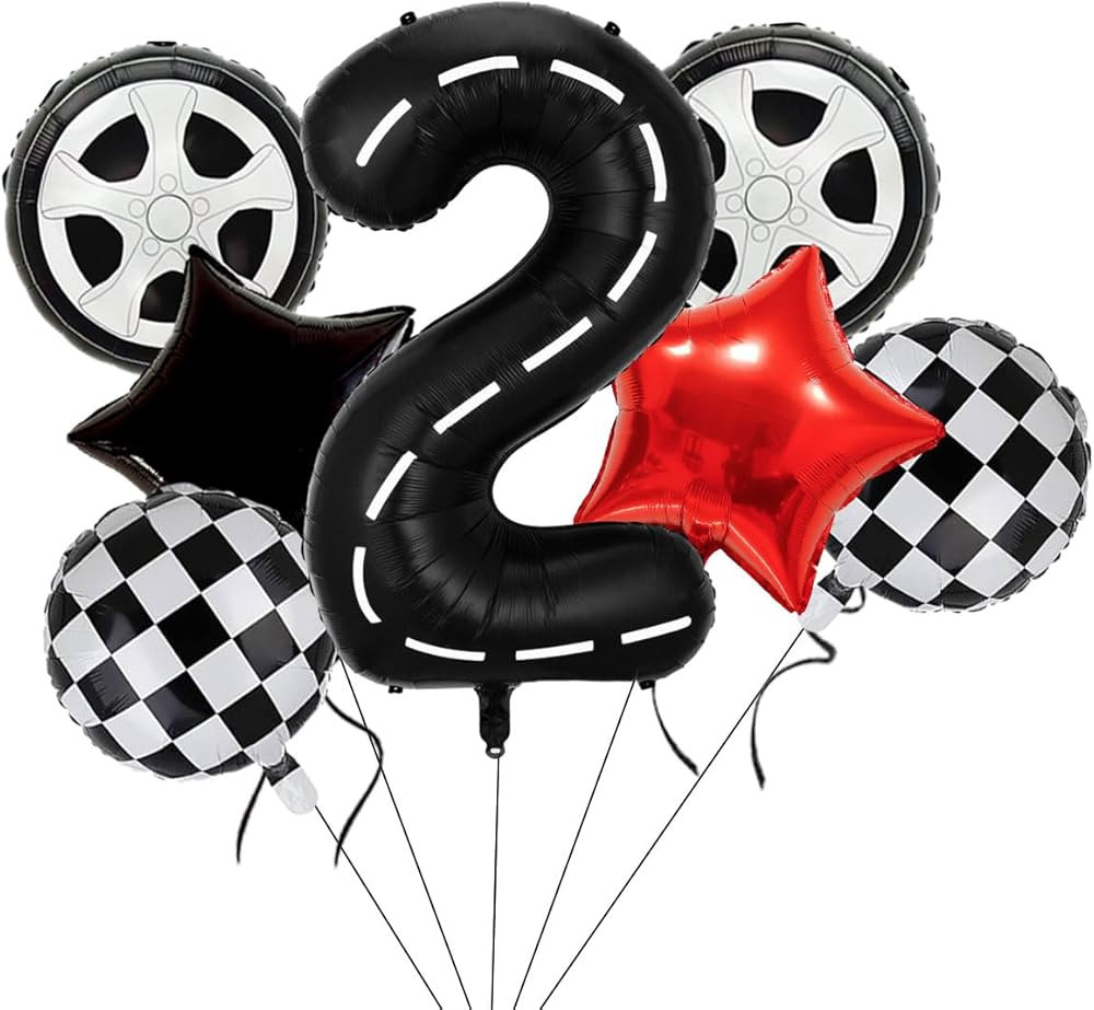 Race Car Birthday Balloons Decorations, 40 Inch Racetrack Black Number 2 Balloon, Large Mylar Bla... | Amazon (US)