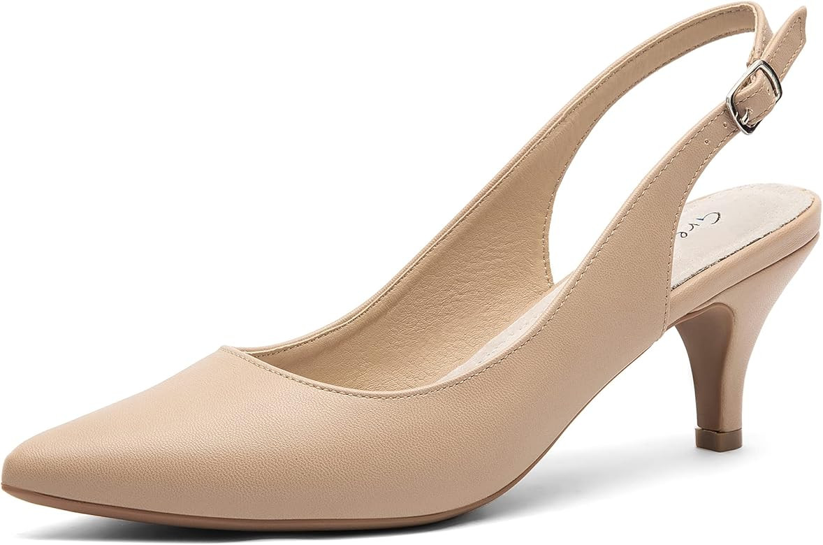 Greatonu Women's Slingback Kitten Heel Pointed Toe Dress Pumps Shoes | Amazon (US)