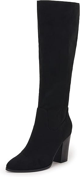 Coutgo Womens Faux Suede Knee High Boots Side Zipper Chunky Heel Stretch Winter Boots | Amazon (US)