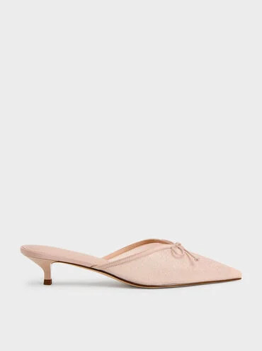 Glittered Mesh Bow Kitten Heels
    
         - Pink | Charles & Keith EU
