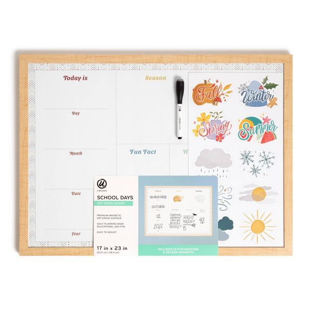 U Brands 17''x 23'' Flat Front Daily Details Dry Erase Board with Birch Wood Frame | Target